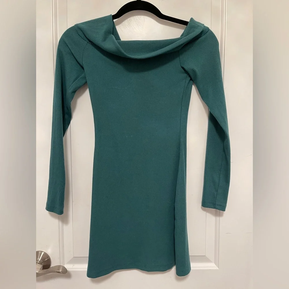 Wild Fable Green Off Shoulder Bodycon Dress Long Sleeve Mini Y2K Date Night XXS - Picture 3 of 6